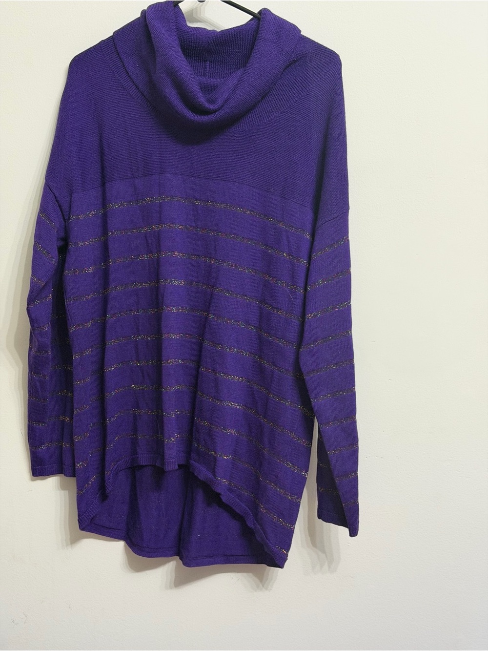 Coldwater Creek Purple Cowl Neck Sweater with Metallic Stripes